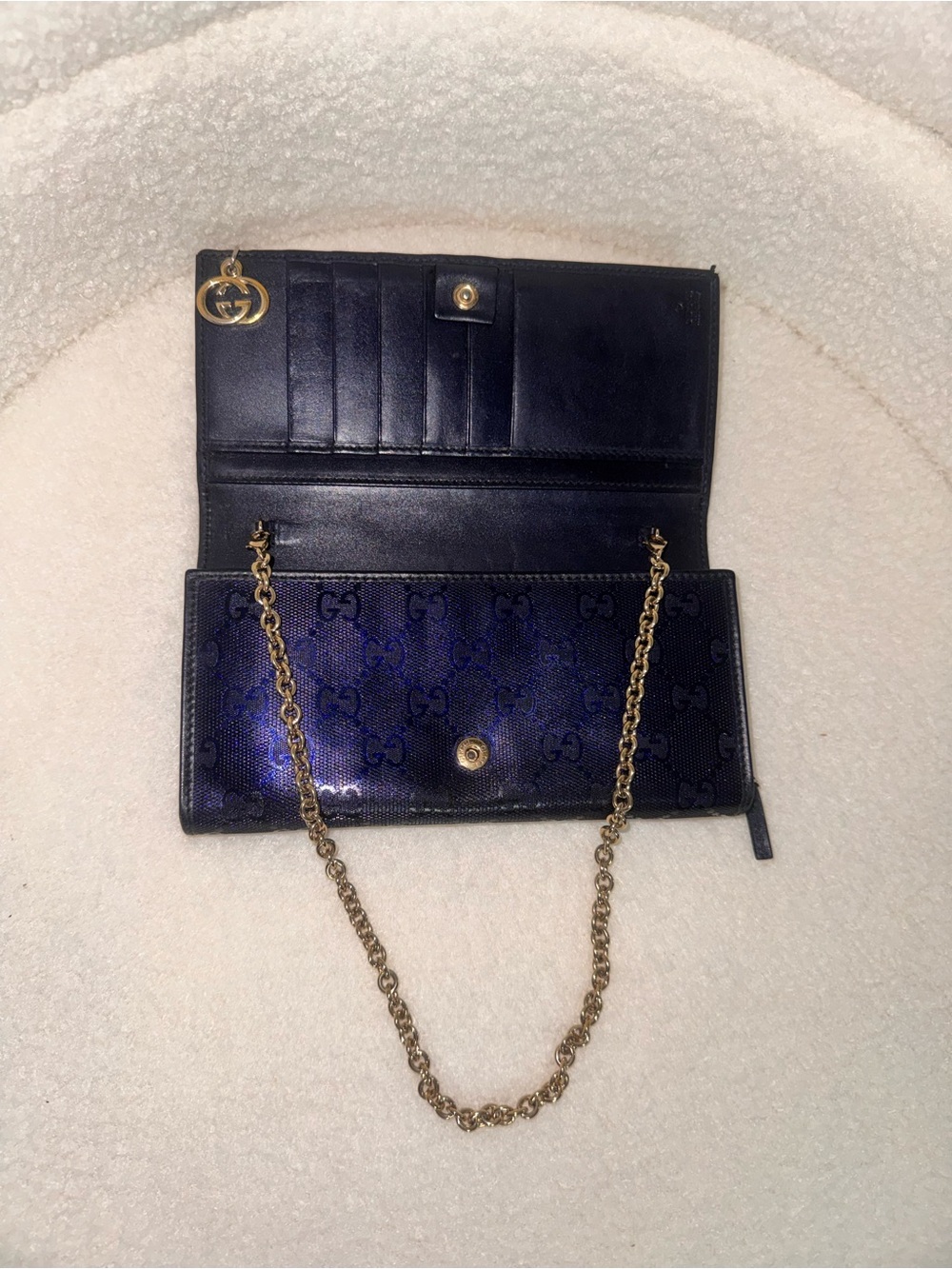 Gucci Navy GG Monogram Wallet on Chain - Picture 16 of 16